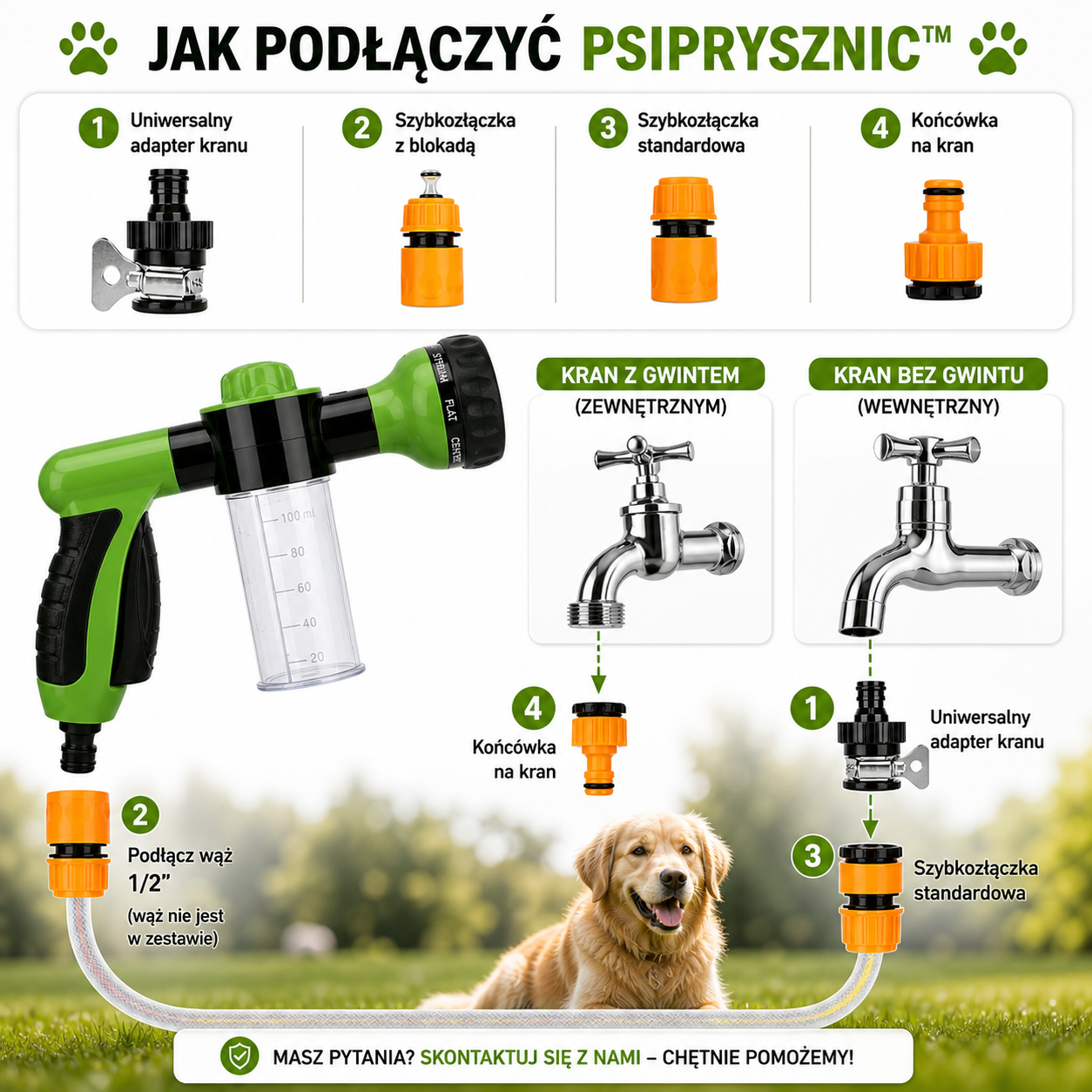 PsiPrysznic™ | Myjka Pianowa 8w1 do Szybkiej Kąpieli Psa